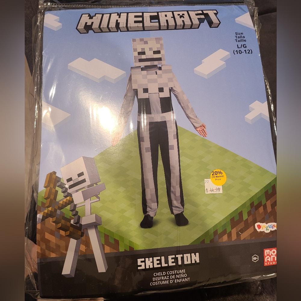 Boy's Minecraft Skeleton Halloween Costume size Large 10/12 gray. Worn once